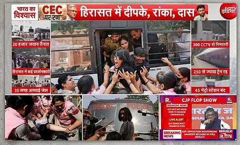 Across Hindi and English news channels, coverage largely centred on police deployment, barricades and the authorities’ account of events.