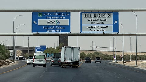 General view of the highway leading to the King Khalid International Airport in Riyadh, Saudi Arabia, October 12, 2026.
