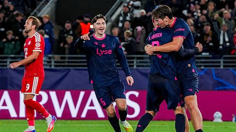 Viking's Herman Haugen celebrates scoring their third goal with Henrik Falchener Lise Aserud.