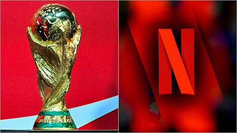 The World Cup trophy and the Netflix logo.