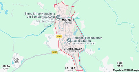 A Google Map image showing Habiganj