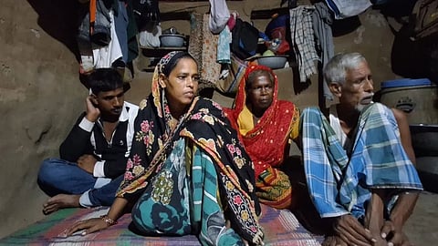Sunali Khatun with her husband Danish Sheikh, their children, and parents Bhodu Sheikh and Jyotsna Bibi at her parental home in Paikar, under the district of Birbhum,West Bengal.