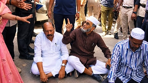 AIMIM MLA Mohammed Mubeen protests against the demolition of Masjid-e-Mohamediyah in Hyderabad amid a land dispute, before the Telangana High Court intervened to restrain demolition without due process.