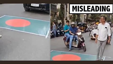 A video showing people spitting on a Bangladesh flag painted on a road is being shared online, claiming it is a recent protest 
