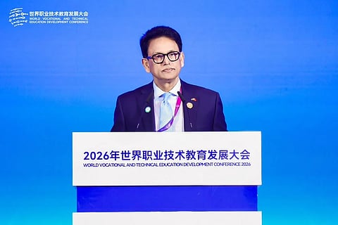 Education and Primary and Mass Education Minister Dr ANM Ehsanul Hoque Milon delivers Bangladesh’s national statement at the opening session of the World Vocational and Technical Education Development Conference 2026 in Tianjin, China, on 16 October.