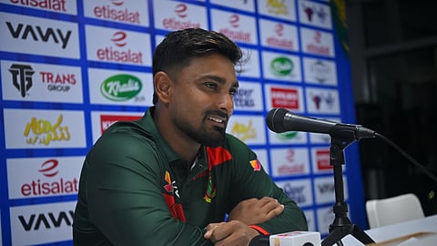 Litton Das speaks at a press conference ahead of Bangladesh’s tri-nation series opener against Zimbabwe in Abu Dhabi.