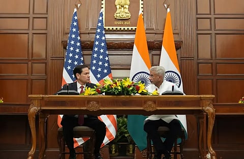 US Secretary of State Marco Rubio, left, and Indian External Affairs Minister Subrahmanyam Jaishankar prepare to sign an agreement in New Delhi, India, on May 26, 2026