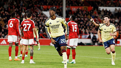 Arsenal's Noni Madueke celebrates scoring their first goal.