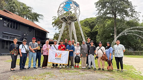 Artists and delegates from Bangladesh, Indonesia and Malaysia pose for a group photograph during a cultural visit organised as part of the international art exhibition Merdeka: Jiwa Yang Bebas in Malaysia