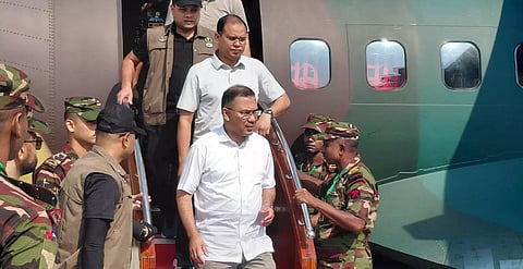He arrived at the airport at 9:50am by a military aircraft from Dhaka