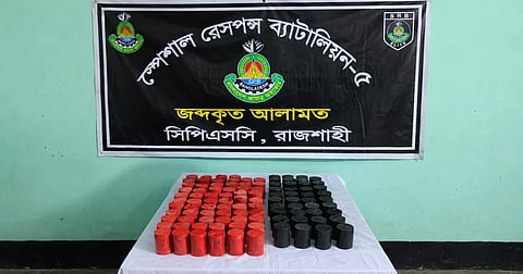 103 crude bombs recovered from a cement sack outskirts of Rajshahi city on 21 October, 2026.