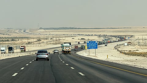 A view of cars and trucks on Dammam-Riyadh Highway, in Dammam, Saudi Arabia, October 19, 2026.