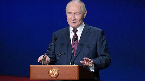 Russia's President Vladimir Putin delivers a speech during a festive event at the Bolshoi Theatre marking the 150th anniversary of Russia's Union of Theatre Workers in Moscow, Russia, October 22, 2026.