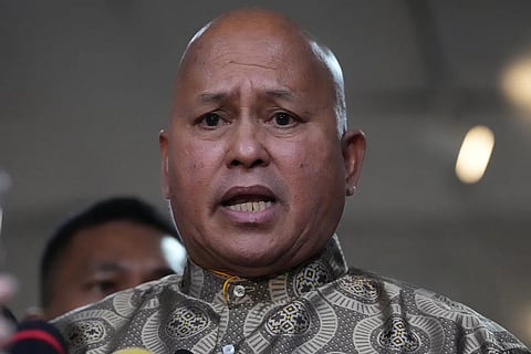 Philippine Senator Ronald dela Rosa speaks to reporters at the Philippine Senate in Pasay, Philippines on Wednesday, May 13, 2026.