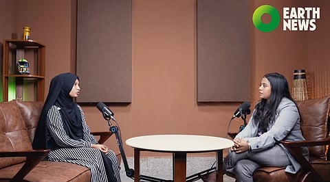 Liza Islam (left) speaks during an Earth News podcast on the disappearance of her brother, fisherman Miraj Sheikh.