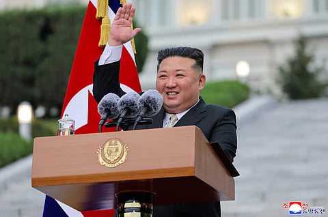 North Korean leader Kim Jong Un delivers a speech during a visit to Kim Il Sung University to mark the 80th anniversary of its founding, in Pyongyang, North Korea, September 30, 2026, in this photo released by North Korea's official Korean Central News Agency