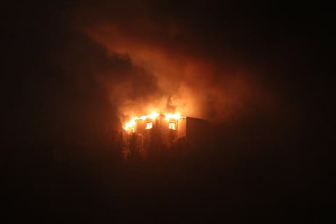 Smoke and fire rise following a fire incident at the Kehlsteinhaus, the Eagle's Nest, in Berchtesgaden, Bavaria, Germany, in this handout image released October 24, 2026
