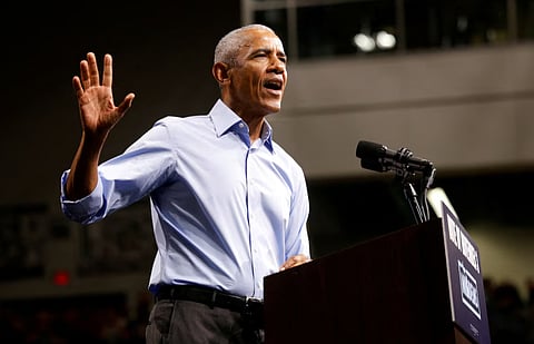 Former US President Barack Obama campaigns for Democratic US Senate nominee Abdul El-Sayed and Democratic gubernatorial candidate Jocelyn Benson at a rally in Detroit, Michigan, US October 24, 2026. 