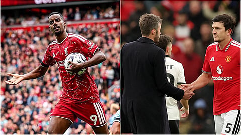 Alexander Isak (L) scored in Liverpool’s 2-0 win over Brighton, while Michael Carrick (C) came under further pressure following Manchester United’s humiliating 3-0 defeat to Bournemouth.