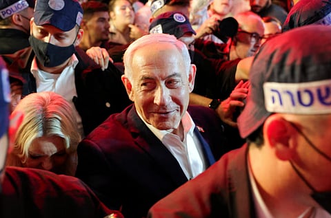 Israeli Prime Minister Benjamin Netanyahu, leader of the Likud party, reacts as he tours the Mahane Yehuda market, ahead of Israel's national election, in Jerusalem, October 23, 2026. 