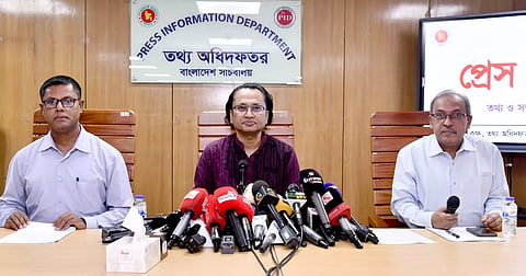 Prime Minister’s Information and Broadcasting Adviser Zahed Ur Rahman speaks at a press briefing on the progress of government activities at the Secretariat in Dhaka on Tuesday.