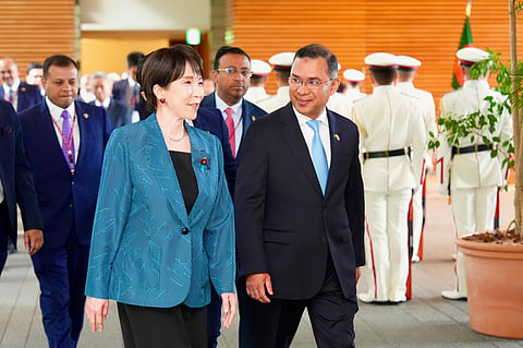 Bangladesh Prime Minister Tarique Rahman meets Japanese Prime Minister Sanae Takaichi at the Kantei in Tokyo on Tuesday.