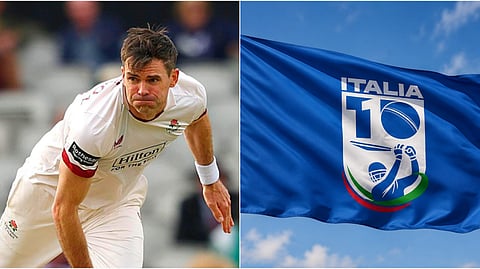 Former England international James Anderson (L), Italia T20 logo.