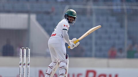 Mominul Haque plays a shot in the morning session on Day 1 of the first Test.