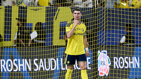 Al Nassr's Cristiano Ronaldo celebrates after the match.