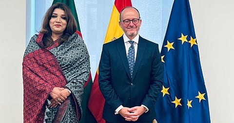 Bangladesh State Minister for Foreign Affairs Shama Obaed Islam meets Spain’s State Secretary for Foreign and Global Affairs Diego Martínez Belío in Madrid on Wednesday.