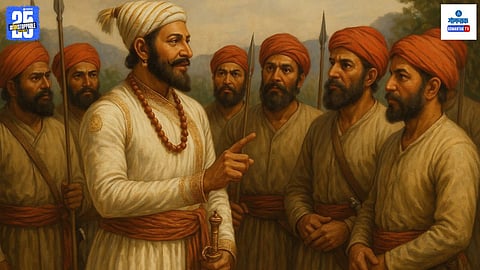 मराठवाडा पदवीधर - शिवकालीन नियोजन आणि संघटन छत्रपती शिवाजी महाराज आपल्या मावळ्यांशी संवाद साधताना आणि रणनीती आखताना दर्शवणारे एक ऐतिहासिक चित्र