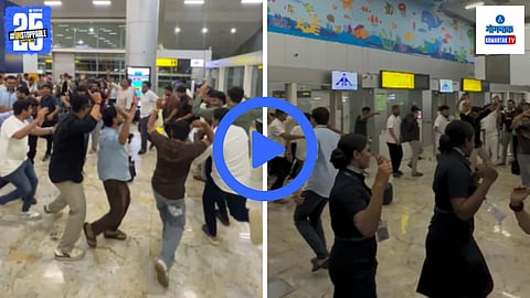 Gujarati passengers dance at Goa airport