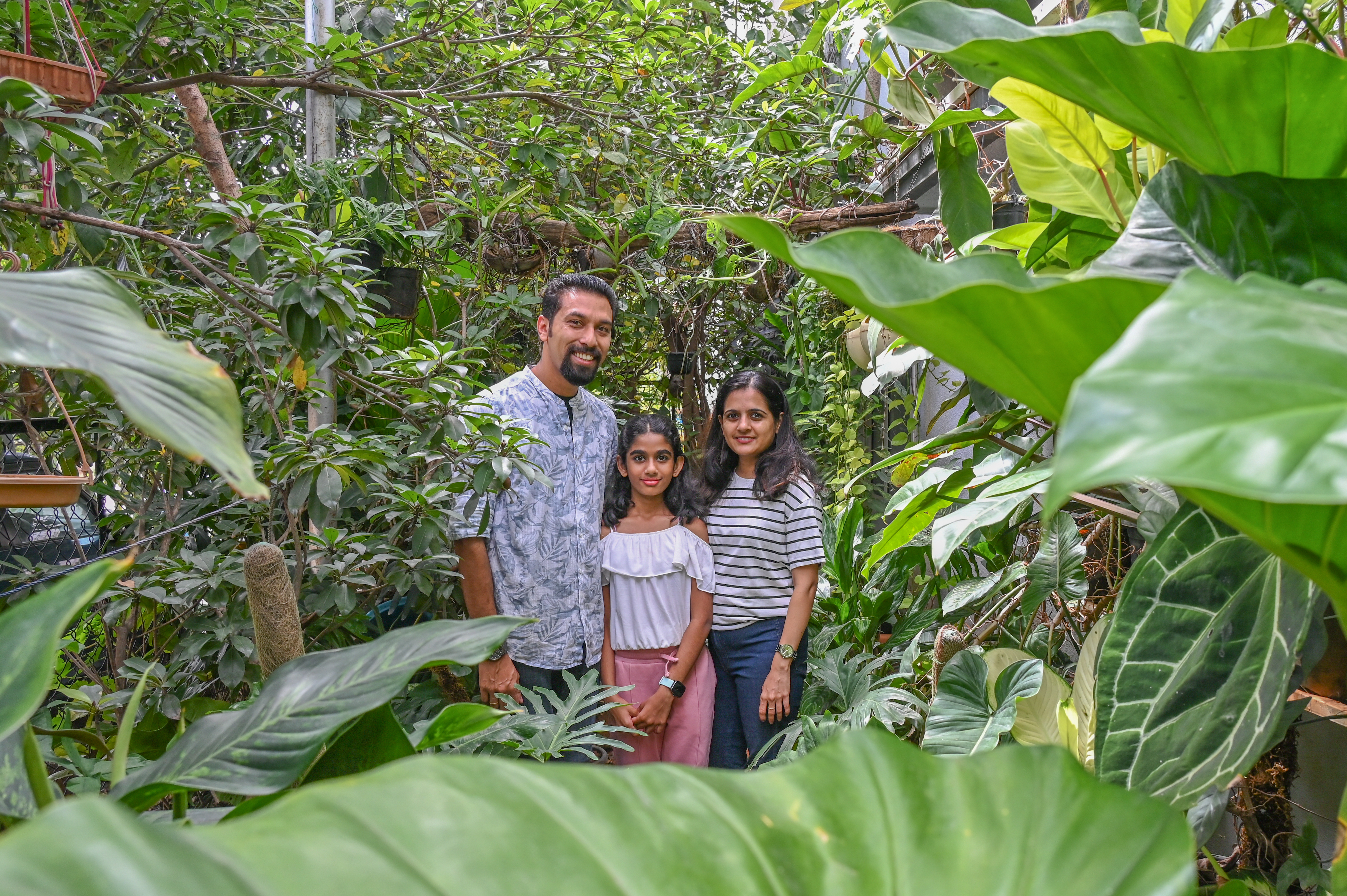 Sumesh Nayak and his family in their garden. Photo by S K Dinesh
