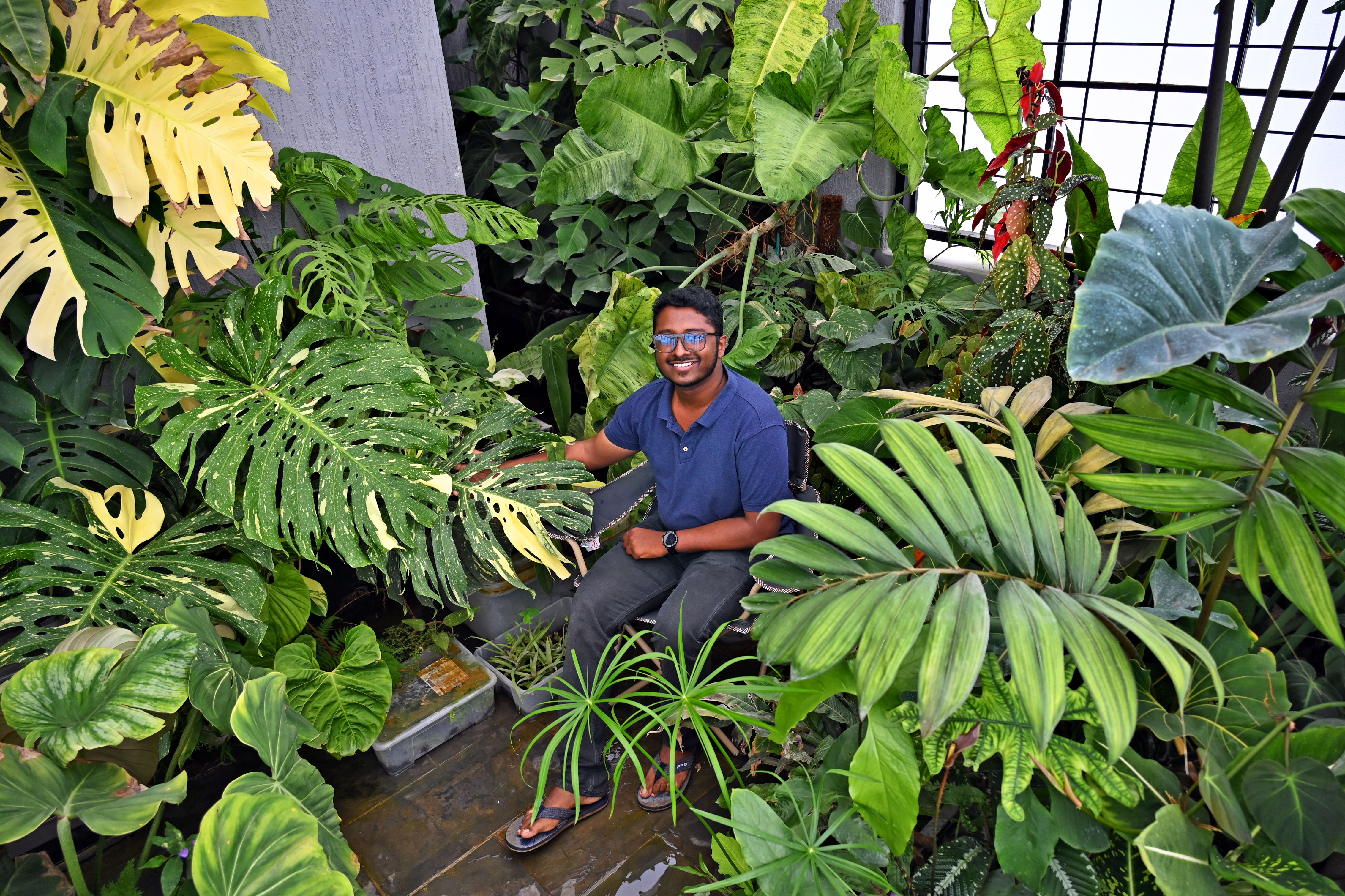 Navneeth Kumar a plant consultant at his greenhouse. Photo by Pushkar V