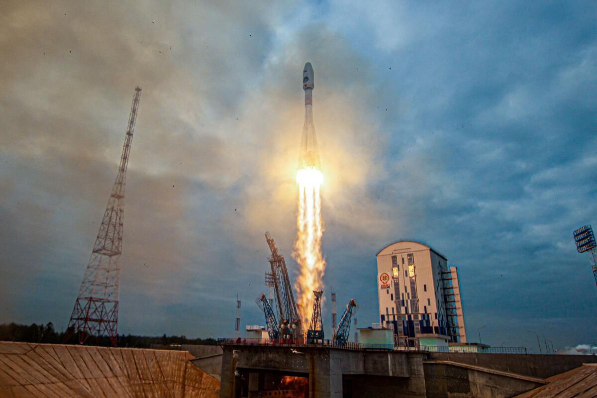 Rocket booster with Luna-25 lunar lander blasts off at Vostochny Cosmodrome in Russia. 