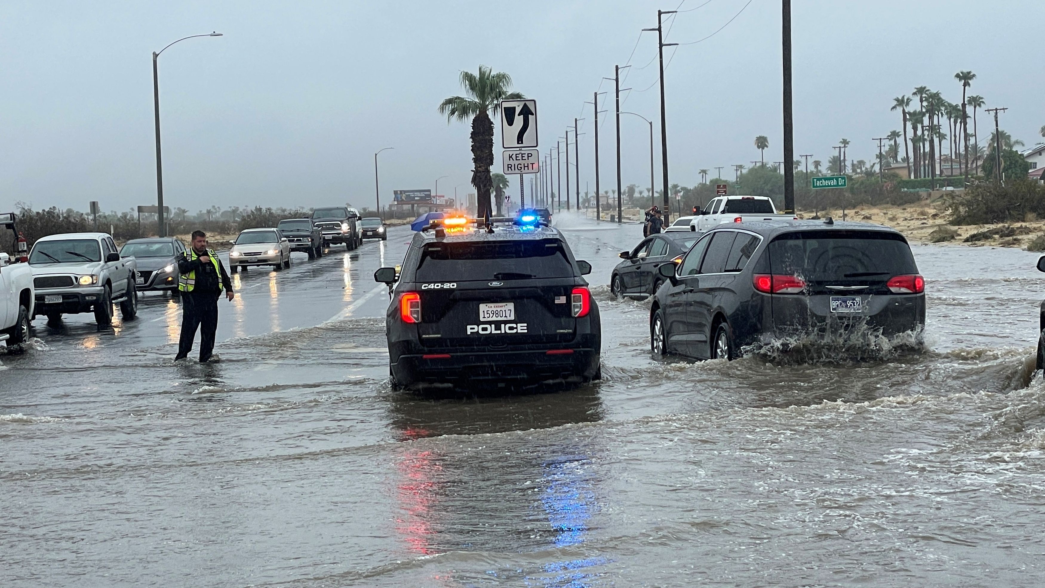 A view shows a flooded intersection in Palm Springs, as Tropical Storm Hilary approaches California, U.S., August 20, 2023.