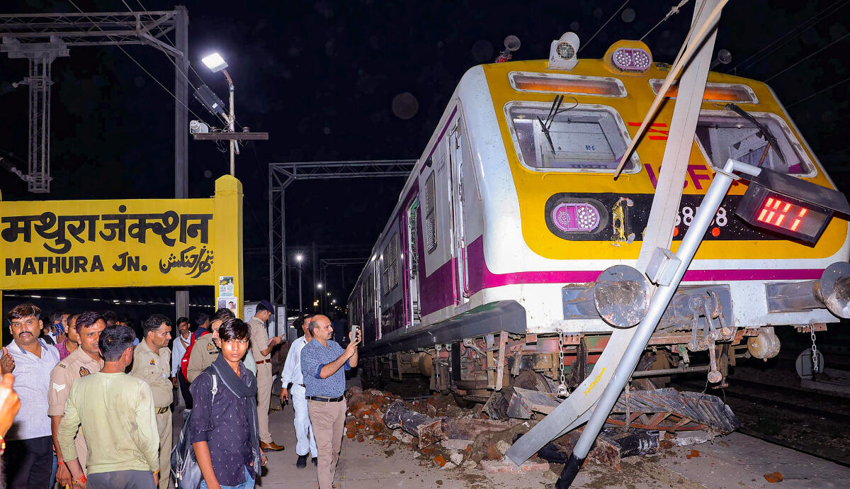 Shakurbasti-Mathura MEMU train which rammed into a platform at Mathura Junction late Tuesday.