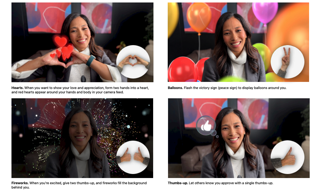 Mac devices now support reactions during Video conferencing. 