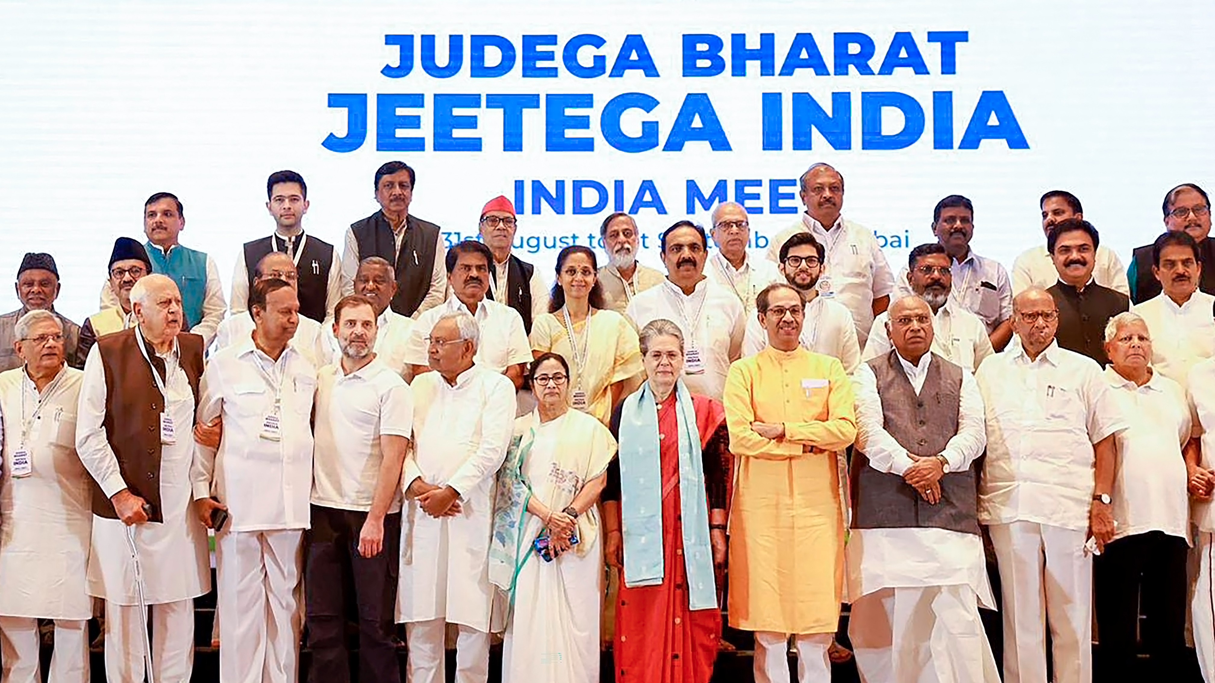 I.N.D.I.A leaders during the Opposition bloc's meeting in Mumbai.
