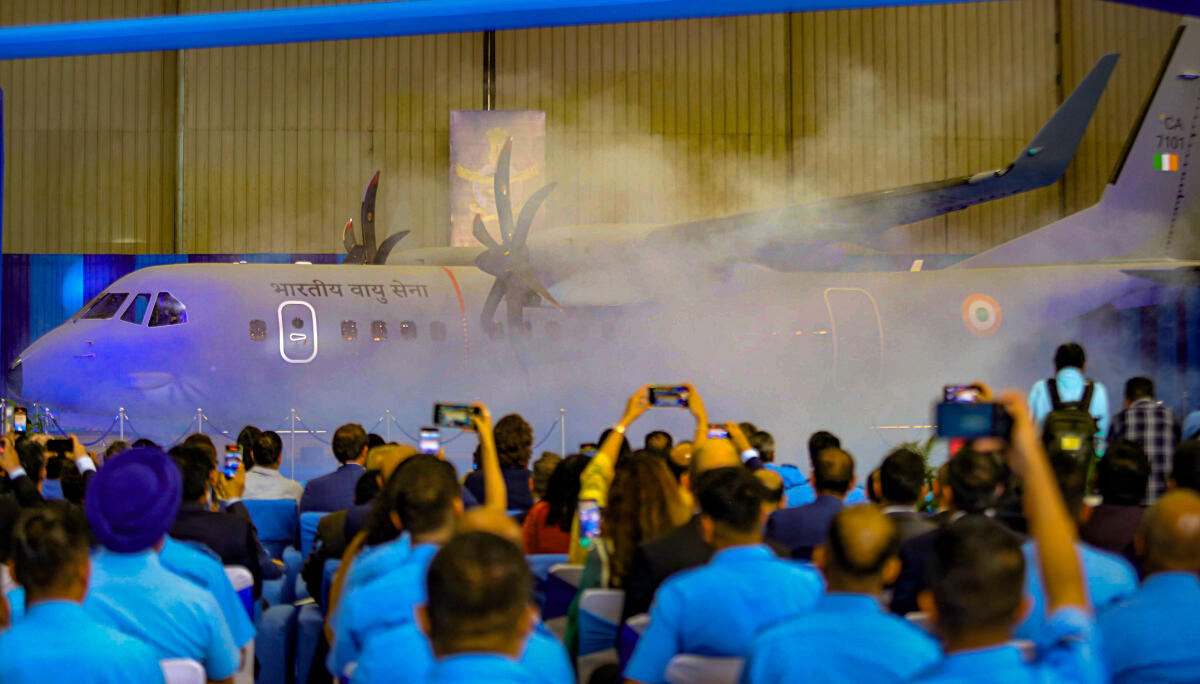 Dignitaries at the formal induction of C-295 MW transport aircraft, at the Hindon Air Force Station, Monday.