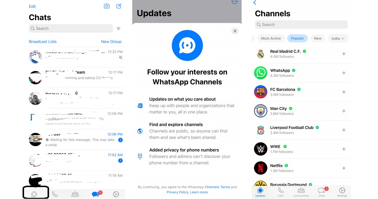 WhatsApp Channels now available on Updates tab
