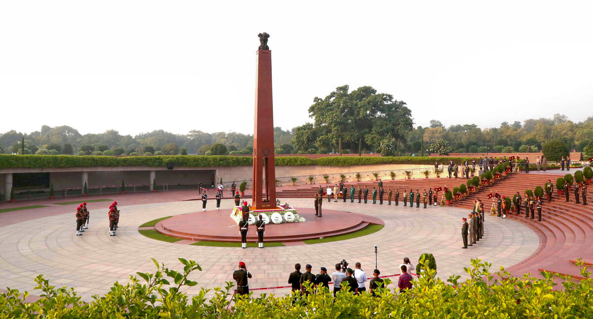 Chief of the Army Staff, General Manoj Pande and the Chiefs of Armies/delegates of various countries pay homage at National War Memorial, in New Delhi.
