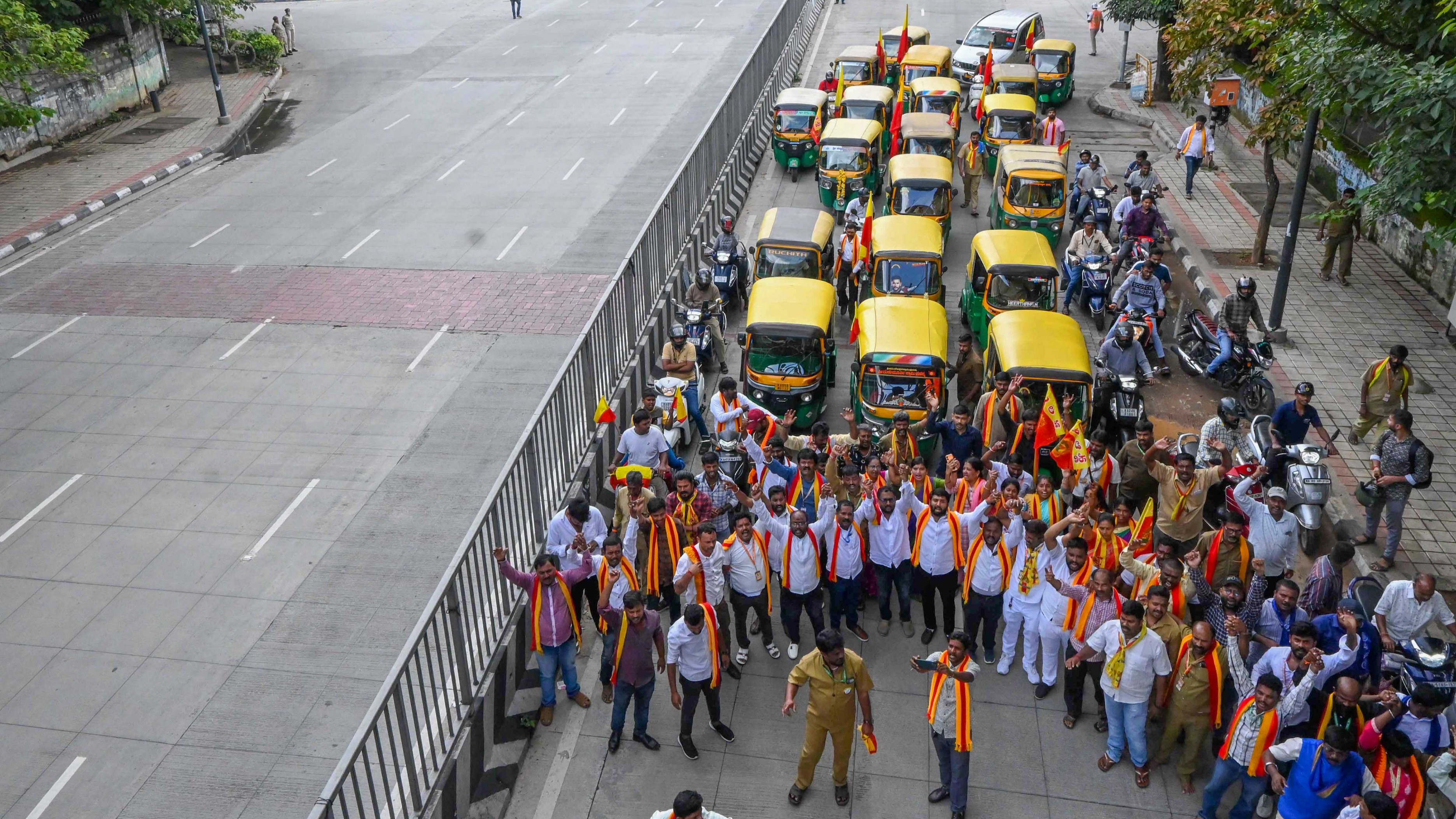 Kannada activists protest against Karnataka Government over the issue of releasing water from Cauvery river to Tamil Nadu, in Bengaluru.