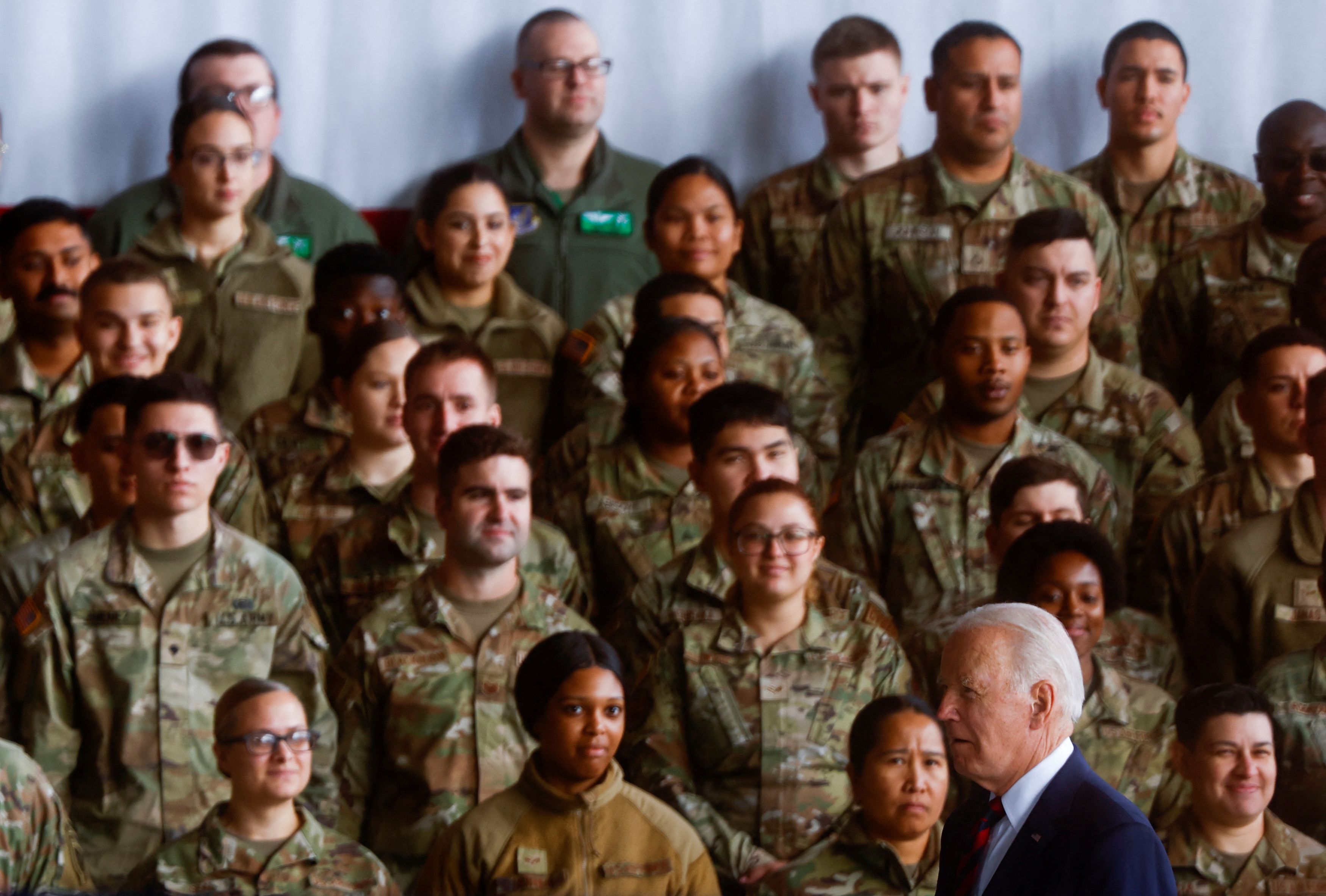 U.S. President Joe Biden meets with service members, first responders, and their families on the day of the 22nd anniversary of the September 11, 2001 attacks on the World Trade Center.