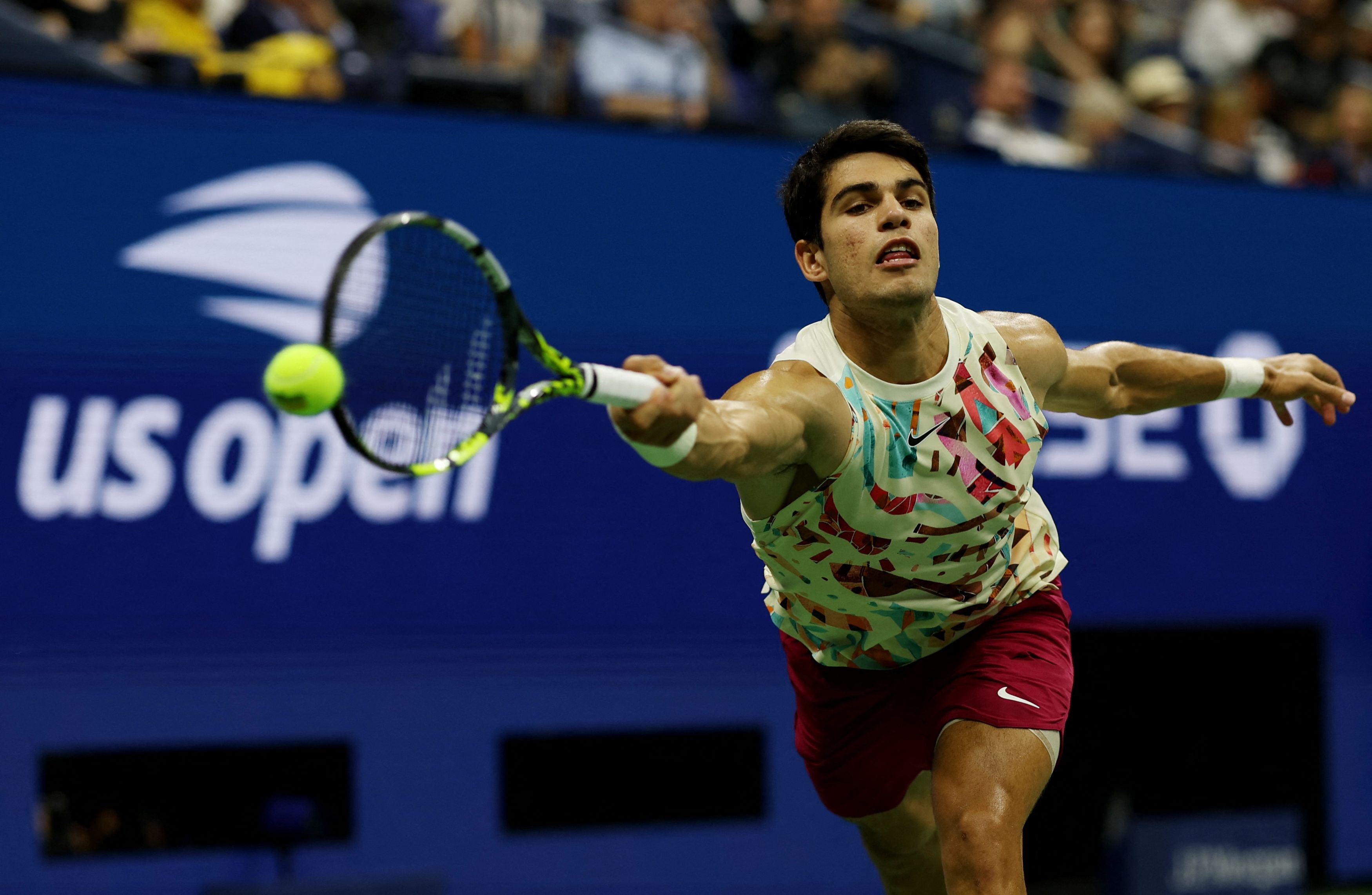 Spain's Carlos Alcaraz in action during his semi final match against Russia's Daniil Medvedev.