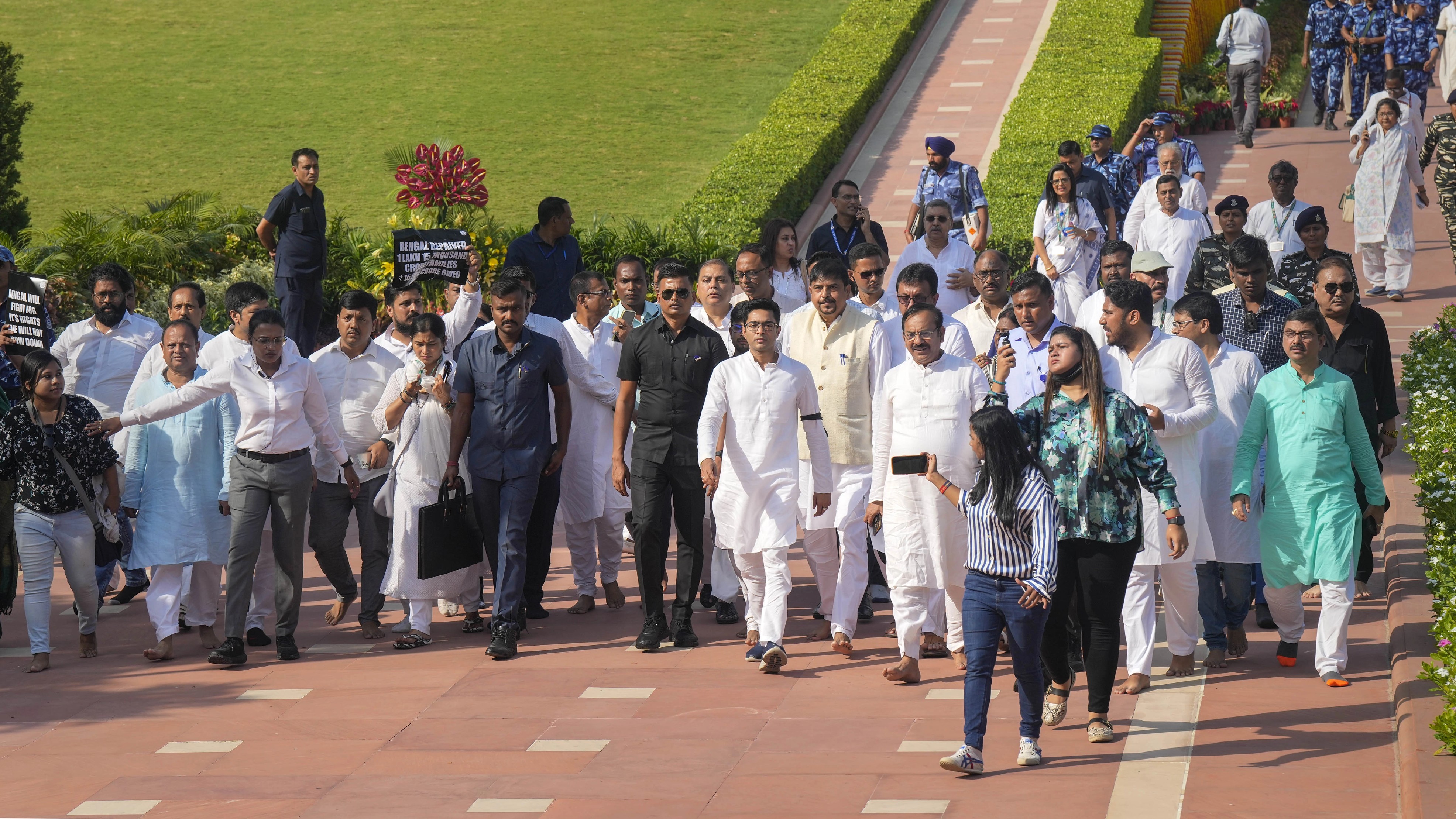 TMC National General Secretary Abhishek Banerjee with party leaders in New Delhi.
