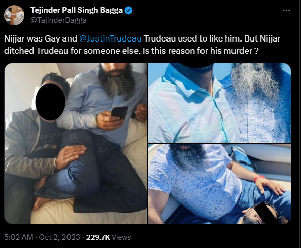 Screengrab of post by Bharatiya Janata Yuva Morcha (BJYM) national secretary Tejinder Pall Singh Bagga.