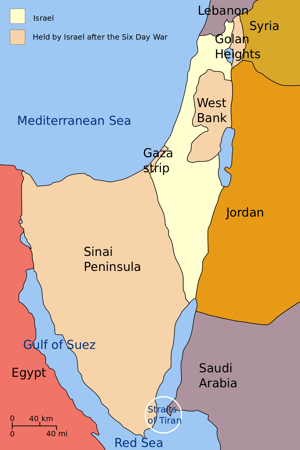 Map of territory held by Israel after its victory in the Six Day War in 1967.