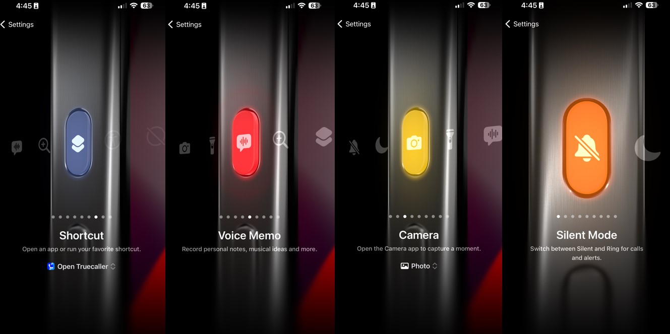 Action button options available on Apple iPhone 15 Pro Max.