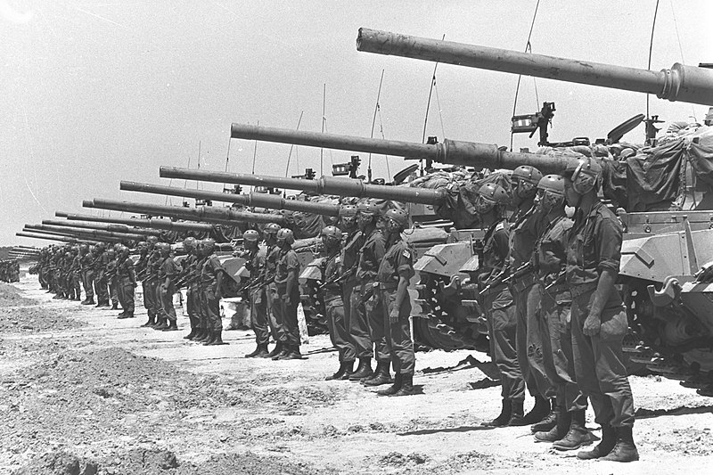 An Israeli armoured unit of Centurion tanks mounted with 105 mm guns stands in the Negev desert during the Six-Day War, May 20, 1967.